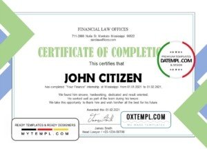 USA Law Internship certificate template in Word and PDF format