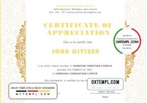 USA Church Certificate of Appreciation template in Word and PDF format