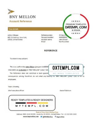 USA BNY Mellon bank account closure reference letter template in Word and PDF format