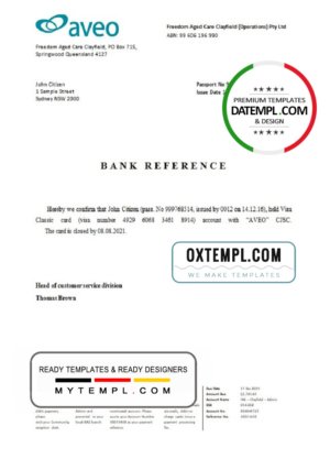 Australia Aveo bank account closure reference letter template in Word and PDF format
