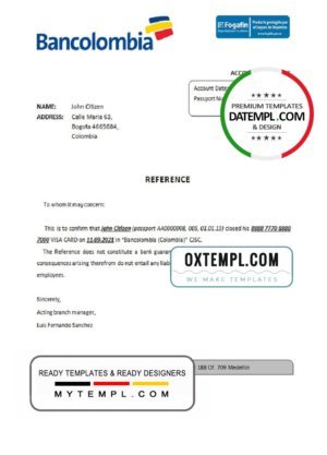 Colombia Bancolombia bank account closure reference letter template in Word and PDF format