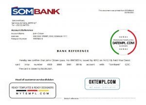 Somalia Sombank bank account closure reference letter template in Word and PDF format