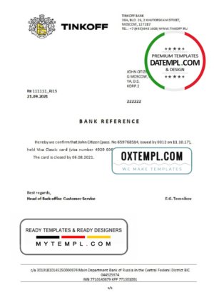 Russia Tinkoff bank account closure reference (USD) letter template in Word and PDF format (in English)
