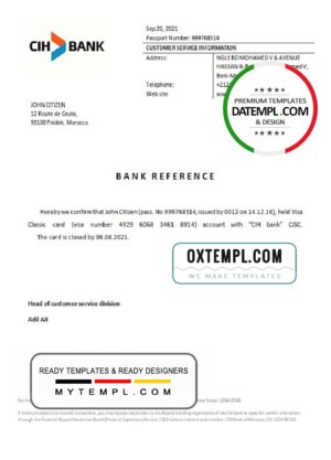 Morocco CIH Bank bank account closure reference letter template in Word and PDF format