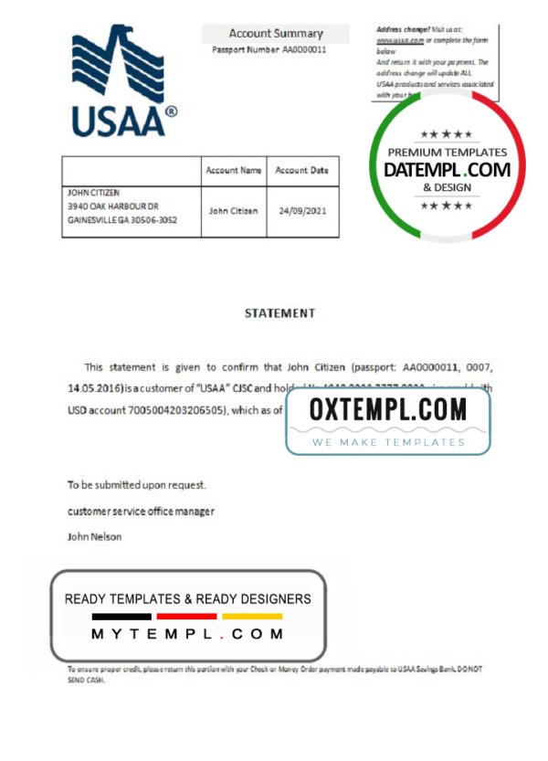 USA USAA bank account closure reference letter template in Word and PDF format