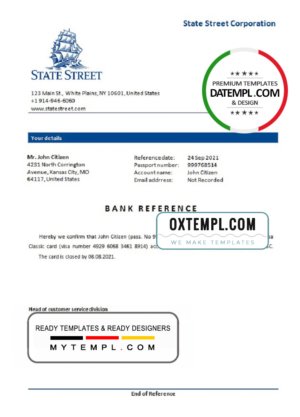 USA State Street bank account closure reference letter template in Word and PDF format