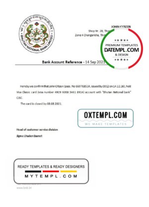 Bhutan National Bank account closure reference letter template in Word and PDF format