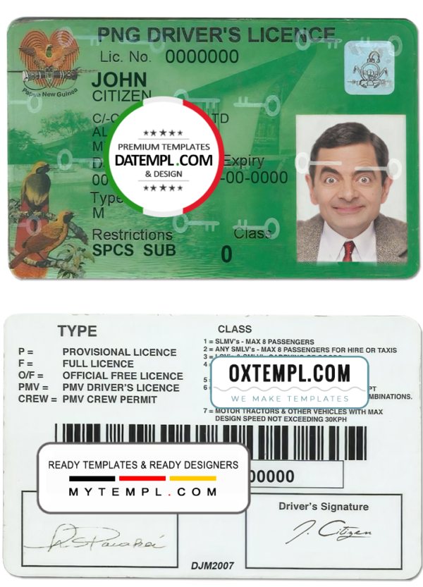 Papua New Guinea driving license template in PSD format, 2020 - present