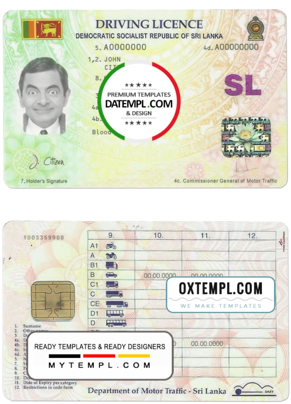 Sri Lanka driving license template in PSD format, fully editable