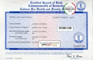 USA Kentucky state birth certificate template in PSD format, fully editable