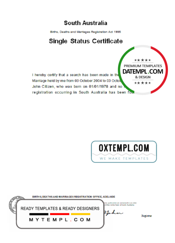 Australia South Australia divorce certificate template in Word format