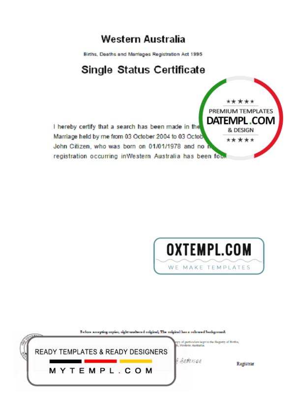 Australia Western Australia divorce certificate template in Word format