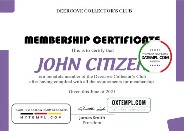 USA Club Membership certificate template in Word and PDF format