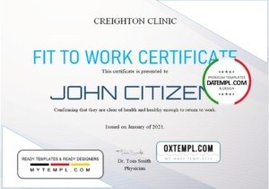 USA Fit to Work certificate template in Word and PDF format
