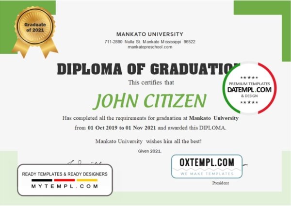 USA Diploma certificate template in Word and PDF format