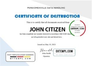 USA Destruction certificate template in Word and PDF format