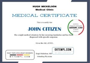 USA Medical certificate template in Word and PDF format