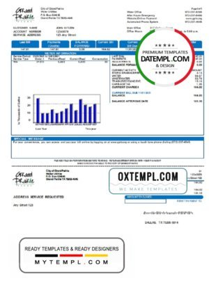 USA Texas Grand Prairie utility bill template in Word and PDF format