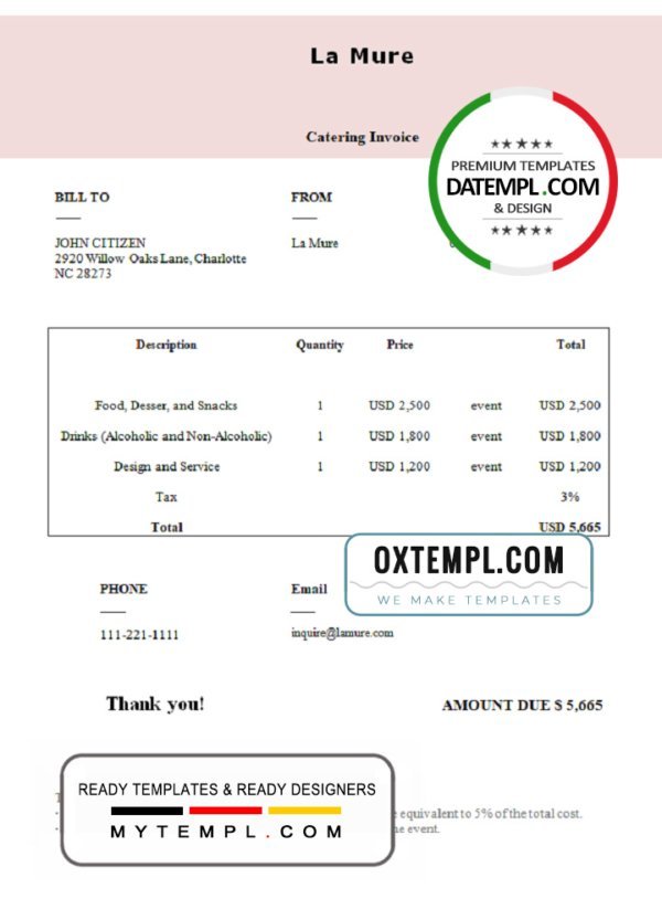 USA La Mure invoice template in Word and PDF format, fully editable