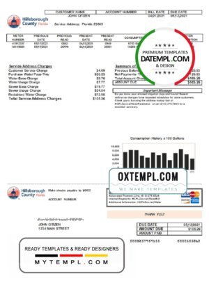 USA Hillsborough County utility bill template in Word and PDF format
