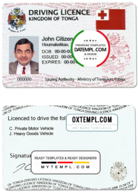 Tonga driving license template in PSD format, fully editable