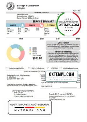 California SoCal Gas business utility bill, Word and PDF template