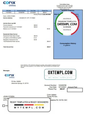 USA Corix Utilities bill template in Word and PDF format