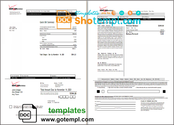 USA Verizon invoice template in Word and PDF format, fully editable