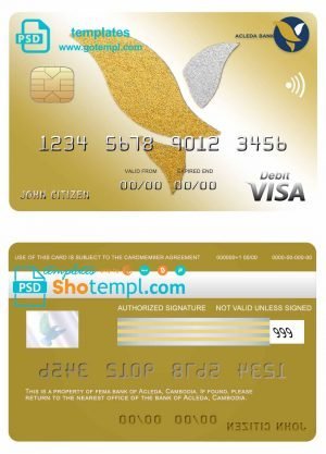 Cambodia Acleda bank visa card template in PSD format, fully editable