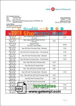 United Kingdom Debenhams card monthly statement Word and PDF template, 4 pages