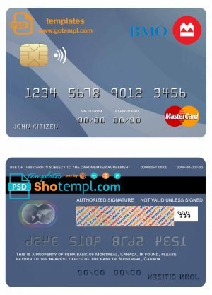 Canada Montreal bank mastercard template in PSD format, fully editable