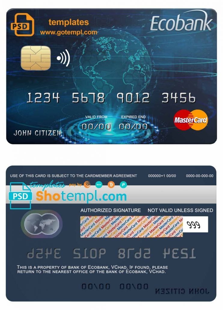 Mastercard Design Psd Chad Ecobank mastercard credit card template in PSD format, fully ...