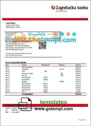 Guyana Bank of Nova Scotia bank statement template in Word and PDF format