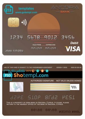 Cyprus Ancoria bank visa credit card template in PSD format, fully editable