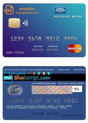 Cyprus Hellenic bank mastercard credit card template in PSD format, fully editable