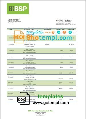 Indonesia BRIsyariah bank statement Word and PDF template, 2 pages