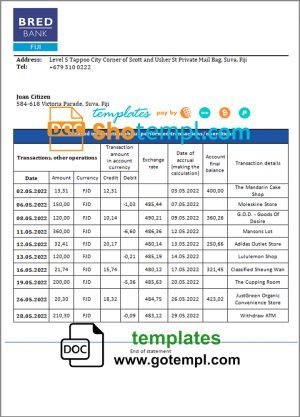 Nauru Eagle bank statement Excel and PDF template