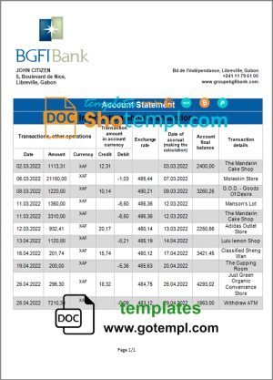 UAE DUBAI PNB bank statement Word and PDF template