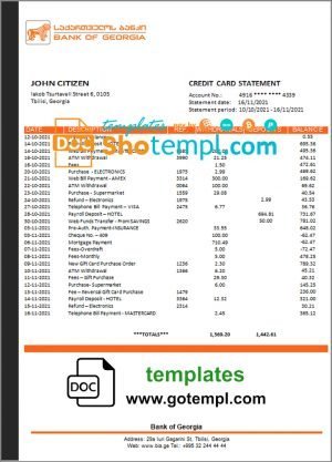 Switzerland UBS bank statement template in Word and PDF format, version 2