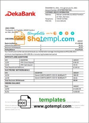 Australia Aveo bank statement template in Word and PDF format