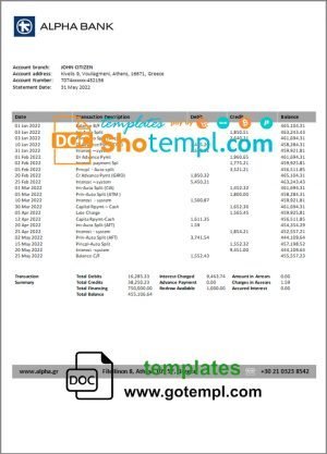 Georgia Liberty Bank proof of address statement template in Word and PDF format, fully editable