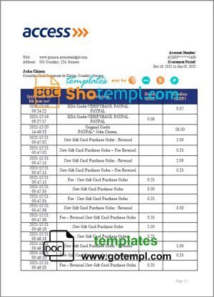 India Kotak Mahindra Bank statement Word and PDF template, 2 pages