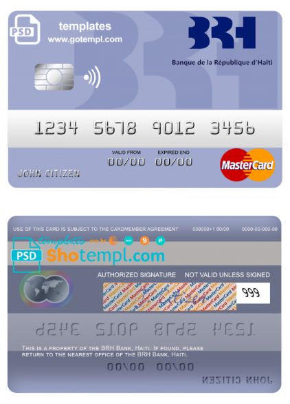 Haiti BRH bank mastercard template in PSD format, fully editable