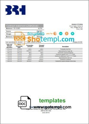 Haiti BRH bank statement template in Word and PDF format