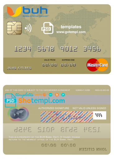 Haiti BUH Bank mastercard credit card template in PSD format, fully editable