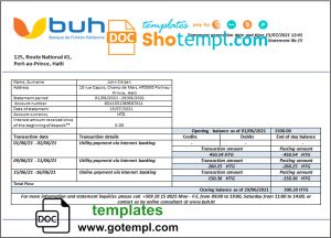 Burundi Credit Bank of Bujumbura bank statement template in .xls and .pdf file format