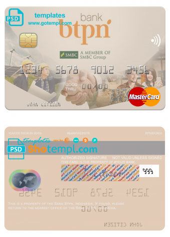 Indonesia Bank BTPN mastercard template in PSD format, fully editable