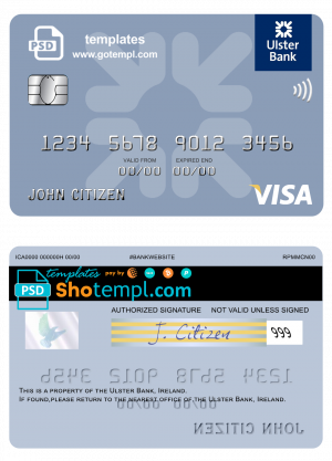 United Kingdom Bank of Aston bank visa signature card, fully editable template in PSD format