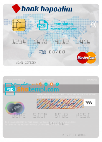 Israel Bank Hapoalim mastercard template in PSD format, fully editable