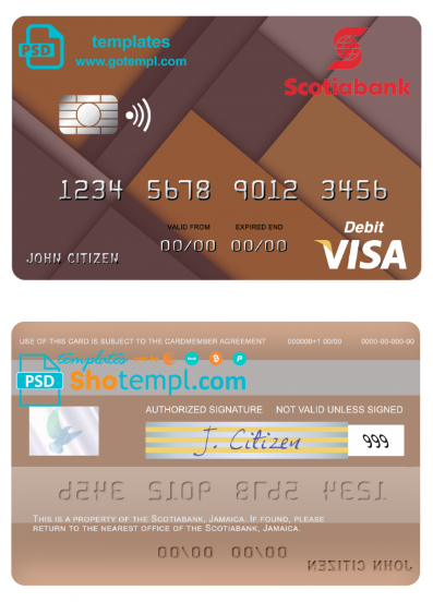 Jamaica Scotiabank visa card fully editable template in PSD format